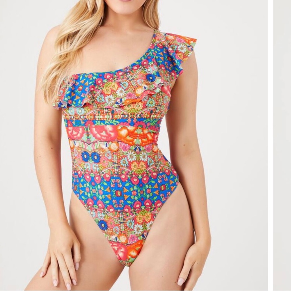 One shoulder, One-piece Floral swimsuit